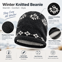 Bonnet en tricot jacquard flocon de neige vintage nordique, doublure polaire épaisse, chapeau en laine coupe-vent unisexe pour les trajets quotidiens et le ski