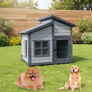 Maison de chien en bois massif de luxe pour chiots <span class=keywords><strong>Cage</strong></span> extérieure moderne pour animaux de compagnie avec motif de <span class=keywords><strong>triangle</strong></span> animal pour vivre en jouant comme cadeau élégant - Product Image 2