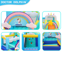 Açık Hava Gökkuşağı Şişme Zıplama Şatosu Kaydıraklı Çocuk Partisi Ev Tipi 420D+840D Oxford Kumaş 3 Kişilik