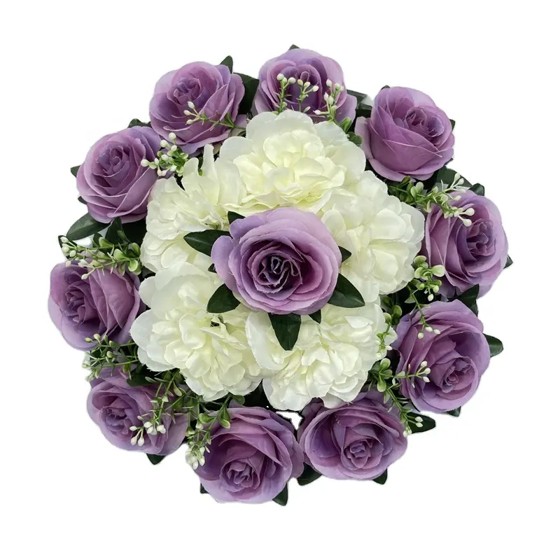 YP0009-2เสน่ห์ดอกกุหลาบสีม่วงแฟชั่นตกแต่งงานแต่งงานศูนย์กลางพวงหรีดดอกไม้