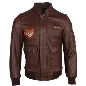 Wholesale Embroidery Men's Leather Jacket 100% Cow Skin Jackets Brown Black Soft Flight Force A-2 Leather Coat Male Clothing
