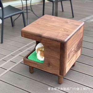 North American black walnut cat <b>bed</b>, solid wood, cat room, <b>house</b>, cat <b>bed</b> stool, bedside table (for both humans and cats) - Product Image 3