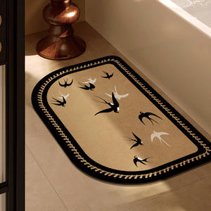 Alfombra de baño estilo vintage ovalada antideslizante con diseño de grulla para baños - Product Image 3