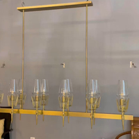 Lustre moderne en laiton linéaire à 12 lumières, luminaire suspendu rectangulaire long avec abat-jour en verre transparent, pour table à manger, îlot de cuisine