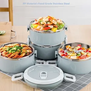 Stackable Water-proof Insulated Stainless Steel Tiffin Bento Box Round Steel Food Container LunchBox for Adult and Children