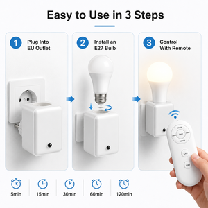 Adaptateur de douille de lampe E27 à télécommande avec minuterie à 5 niveaux, support de lampe sans fil avec interrupteur de minuterie pour chambre, couloir, escalier - Product Image 4