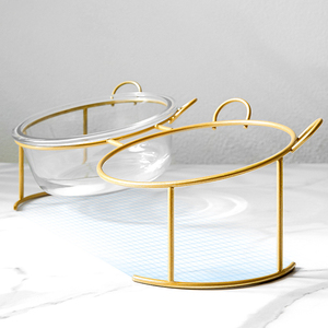 Cuenco para mascotas, cuenco de vidrio doble para perros y gatos con marco de hierro, soporte dorado, alimentador cuenco de agua elevado, suministros para mascotas, accesorios - Product Image 4