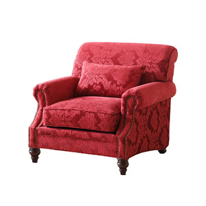 Sillón Individual Estilo Americano, Tapizado en Damasco Rojo, Diseño Acolchado, Silla para Sala de Estar - Product Image 3