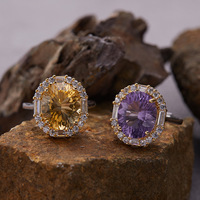 Bague en argent sterling S925 haut de gamme avec pierres précieuses naturelles citrine et améthyste, design de niche, grande taille de carat, pour femme, à porter sur l'index