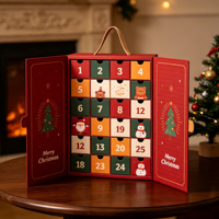 Boîte de calendrier de l'avent de Noël rouge haut de gamme, 24 tiroirs pour bijoux et accessoires, emballage de compte à rebours, vente en gros
