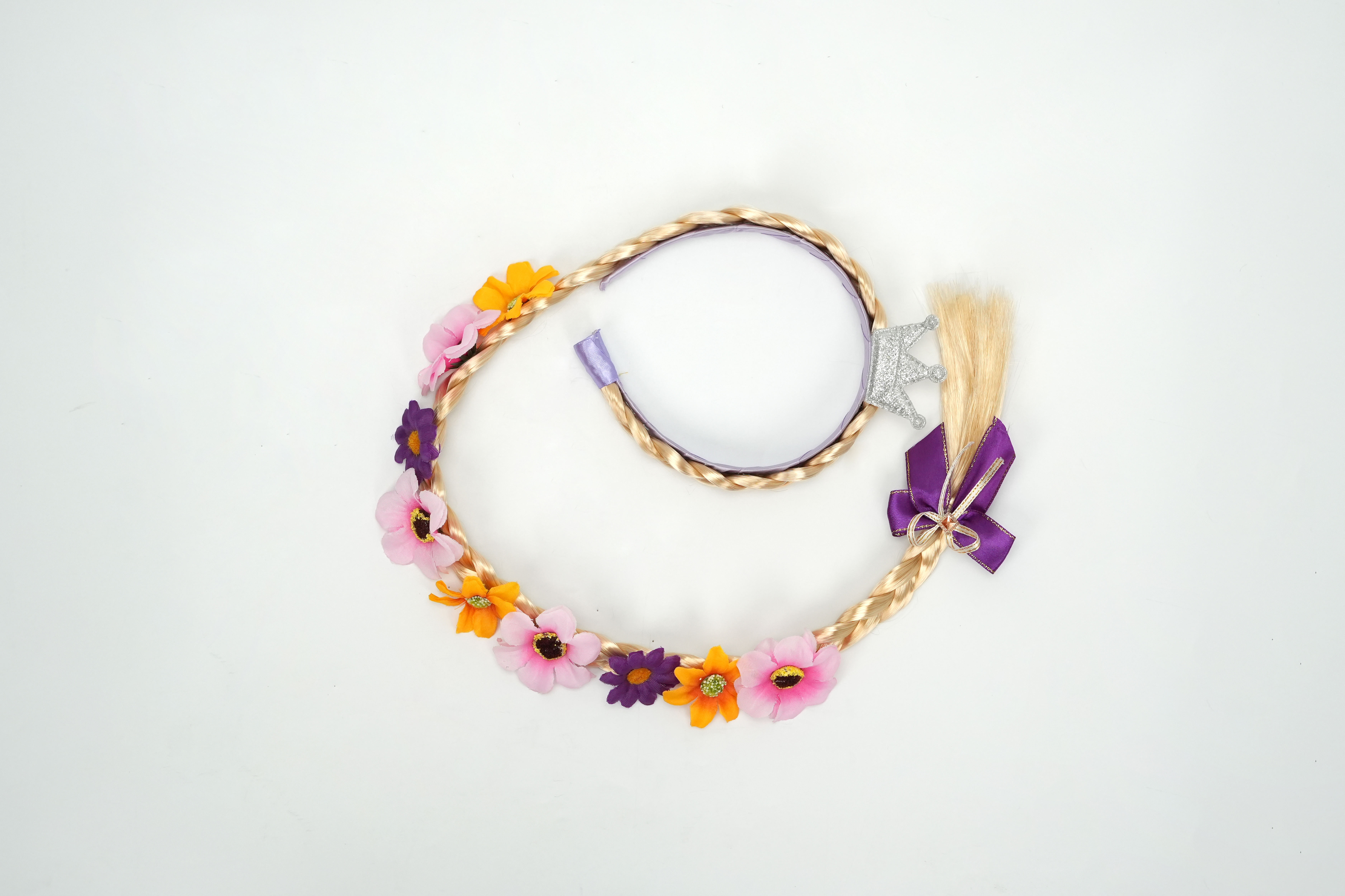 blonde with flower and purple bow