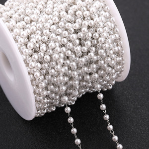 Chaîne en acier titane avec perles imitation blanches, perles rondes plaquées or 18 carats pour collier, bracelet, artisanat et décoration DIY - Product Image 4