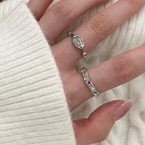 Anillo de Plata de Ley S925 con Ópalo, Pequeño Diamante Roto y Diseño Único con Incrustaciones, Estilo Dulce y Moderno - Product Image 2