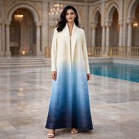 Abaya ouverte dégradée bleue Miyake 2026 – Cardigan islamique de luxe pour femmes grandes tailles – Robes de soirée ombrées en polyester grande taille