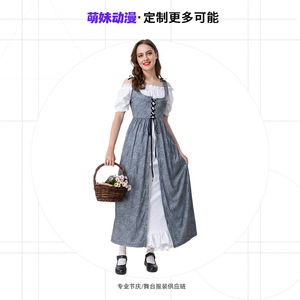 Vestido Retro Estilo Diosa con Hombros Descubiertos y Cintura Ajustable, Disfraz Medieval Irlandés para Mujer, Diseño Floral, Fibra de Poliéster, Ropa de Actuación - Product Image 4