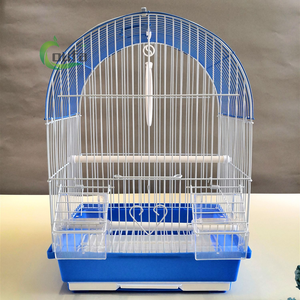 Cage à oiseaux pour perroquet de jardin en fer vintage avec boîte à nourriture avec poteau debout. - Product Image 2