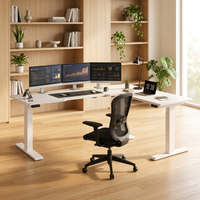Bureau debout électrique en L à triple moteur, 2 niveaux, avec moteur dissimulé, réglable en hauteur, durable, ergonomique et professionnel