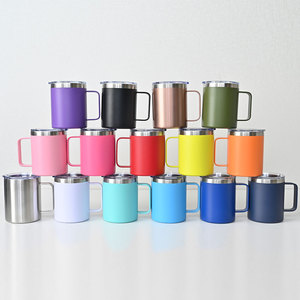 แก้วน้ำสแตนเลสขนาด 12/14 ออนซ์ พร้อมหูจับ ป้องกันสาร BPA เก็บความร้อนได้นาน 6-12 ชั่วโมง เหมาะสำหรับเดินทาง ใส่กาแฟเย็น - Product Image 1
