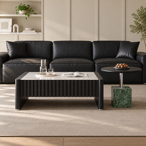 Ensemble <span class=keywords><strong>de</strong></span> tables basses verticales avec panneau en dalle claire et structure en acier mince pour un salon et un bureau apaisants - Product Image 2