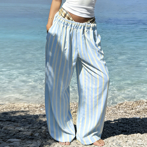 Nouvelle Collection Été 2026 – Pantalon Long Décontracté Antistatique à Rayures et Blocs de Couleurs, Coupe Droite, Taille Élastique - Product Image 3