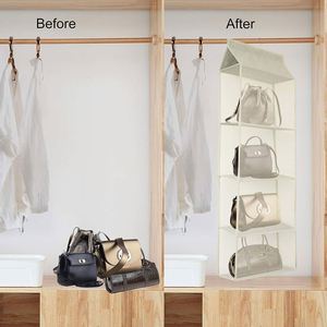 Classic Design Collapsible Fabric Storage Bag Transparent Visible Wardrobe Hanging Organizer for Carrying Purse & Clothes - Product Image 4