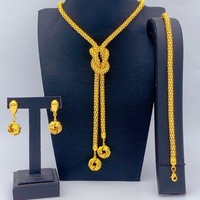 Parure de bijoux plaqué or 24 carats pour mariée, style Dubaï, avec collier long cœur, boucles d'oreilles, bague et bracelet, idéale pour banquets et fêtes, inspirée du Vietnam et de l'Inde