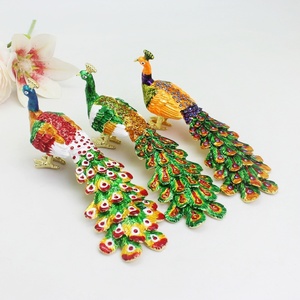 SHINNYGIFTS Peacock Metal Craft <strong>Trinket</strong> Jewelry <strong>Box</strong> Hinged Modern Rectangle Desk Decor Home Storage Gift <strong>Box</strong> - Product Image 1