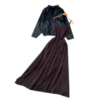 Ensemble deux pièces pour femmes, veste minimaliste à manches longues pour le trajet quotidien et robe longue fluide à taille haute, pour le printemps et l'automne