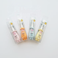 Boîte de présentation transparente en PVC avec logo personnalisé, emballage de brosse à dents pour enfants, dessin animé, manche en nylon, poils doux, brosse à dents pour la maison