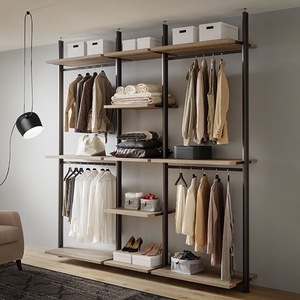 Combinaison portable mobile en forme de tige <span class=keywords><strong>vestiaire</strong></span> de chambre à coucher DlY métal ouvert type étagère de rangement armoire-penderie - Product Image 2