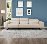 Canapé Chesterfield ergonomique en cuir véritable beige, design moderne minimaliste, élégant et durable, avec rembourrage en éponge, design bas profil pour salon