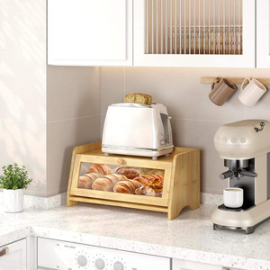 Wooden Bread Storage Box With Acrylic <b>Window</b> Dustproof Kitchen Countertop <b>Shelf</b> - Product Image 1