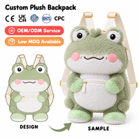 Sacs à dos en peluche personnalisés en forme de grenouille, conformes aux normes CPC et CE, produits en peluche personnalisés, sacs à dos de dessin animé pour enfants