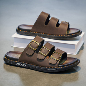 Sandales d'été élégantes pour hommes à bout ouvert avec boucles métalliques multi-ajustables en similicuir cousues à la main antidérapantes décontractées - Product Image 3