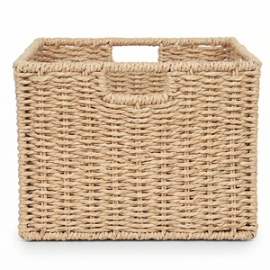 Handwoven <b>Square</b> Seagrass <b>Storage</b> <b>Basket</b> with Built-in Handles, Natural Wicker Cube Organizer Bin for Shelves and Closets - Product Image 1