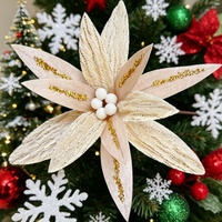 Bunga Natal Mewah Berbahan Beludru Realistis dengan Tepi Emas, Tahan Lama, Tahan Air, Rangkaian Bunga Poinsettia