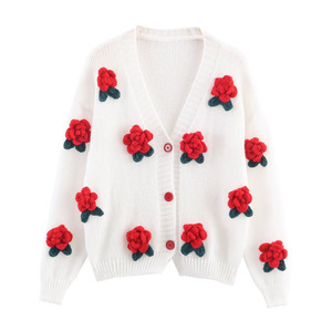 Vêtements pour femmes printemps automne, nouvelle mode, respirant, vintage, manches longues, vêtements décontractés, haut <span class=keywords><strong>chic</strong></span>, cardigan fleuri, <span class=keywords><strong>pull</strong></span> en tricot - Product Image 4