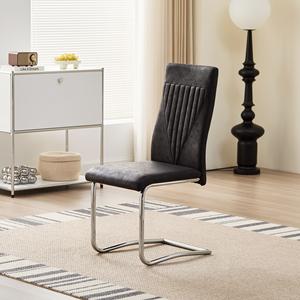 Chaises rembourrées à dossier haut en tissu <span class=keywords><strong>velours</strong></span> ivoire blanc crème personnalisable Chaises de salle à manger en porte-à-faux jambes chromées - Product Image 2