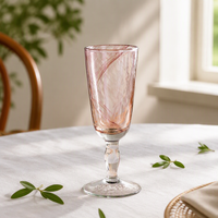 Gelas Piala Berwarna Pink Vintage, Tiupan Tangan, Berkaki, untuk Pesta Pernikahan, Perlengkapan Minuman Meja