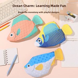 Trousse à crayons en toile imperméable grande capacité en forme de poisson amusant X415, sac de rangement multifonction mignon pour étudiants - Product Image 3