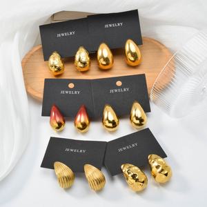 Boucles d'oreilles pendantes en acier inoxydable massif en forme de cœur creux plaqué or 14/18 carats, unisexe, pour anniversaire - Product Image 6