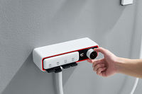 Ensemble de douche carré de luxe en céramique brossée avec barre coulissante, mitigeur thermostatique à poignée unique, finition laiton, robinet en cuivre