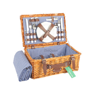 2024 New Design Portable Woven Rattan Basket <strong>Set</strong> Cheap 4-Person Kid's Picnic <strong>Hamper</strong> Wholesale Willow Food Gift Basket - Product Image 1