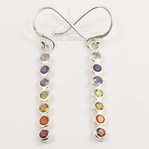 Nouveauté Boucles d'oreilles pendantes multi-pierres Chakra de guérison Argent sterling 925 Pierres précieuses multicolores naturelles Fête - Product Image 2