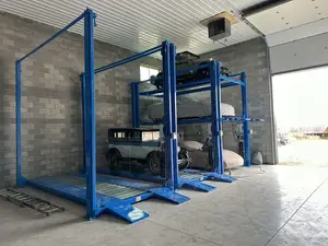4 Post Hydraulic Car Triple Stacker 3 Level Vehicle Storage Lift With Button Operation Made Of Durable Steel