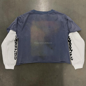 เสื้อยืดแขนยาวสองชั้นทรงโอเวอร์ไซส์สำหรับผู้ชาย ผ้าฝ้าย 100% แต่งขอบดิบ พิมพ์ลาย DTG สไตล์วินเทจฟอกสีแบบย้อนยุค - Product Image 3