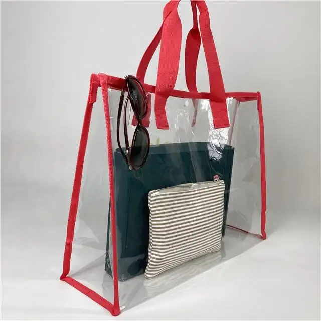 Pvc Tote Shopping Bag Shoulder Transparent Pvc Clear Duffle Bag With Logo Zipper Pvc Beach Hand Bag