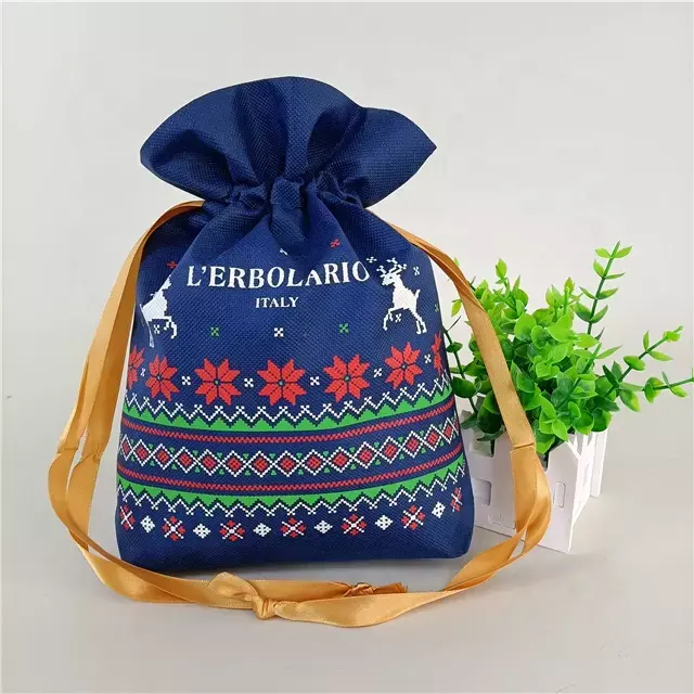 Sac de cadeau de noël de pâques avec Logo personnalisé réutilisable, sacs conçus pour petits enfants, pochette de cadeau de bonbons, sac à cordon Non tissé