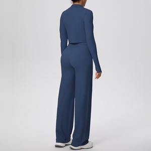 Taglie forti elastico in vita a forma di gilet a gamba larga lungo tre pezzi sportivo da corsa Fitness Yoga Suit - Product Image 5