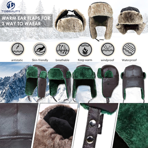 Da Faux Fur Fluffy Dày Phi Công Cưỡi Mùa Đông Trượt Tuyết Beanies Sang Trọng Nga ushanka Tai Flap Dệt Kim Trooper Trapper Hat - Product Image 2